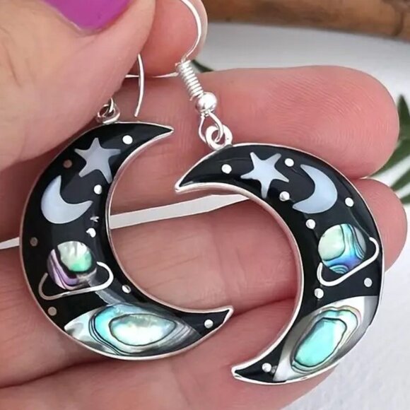 annasposhalley Jewelry - Moon Earrings Star Galaxy Sky Hook Pierced NEW